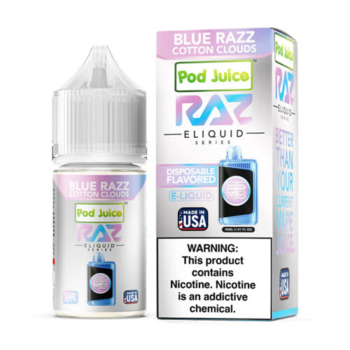 Pod Juice x Raz Blue Razz Cotton Clouds Salt 30mL Pod Juice x Raz Blue Razz Cotton Clouds Salt 30mL