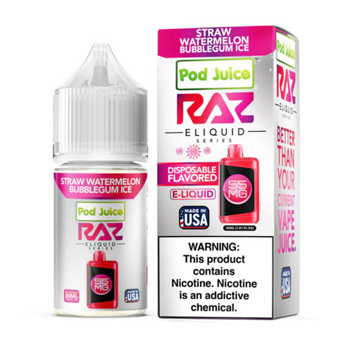 Pod Juice x Raz Straw Watermelon Bubblegum Ice Salt 30mL Pod Juice x Raz Straw Watermelon Bubblegum Ice Salt 30mL